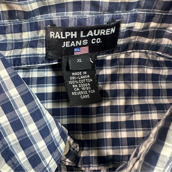 Ralph Lauren Jeans Co Mens Blue Plaid Button Front Shirt XL USA - Picture 3 of 3